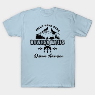 howling wolfs dark nights in woods T-Shirt